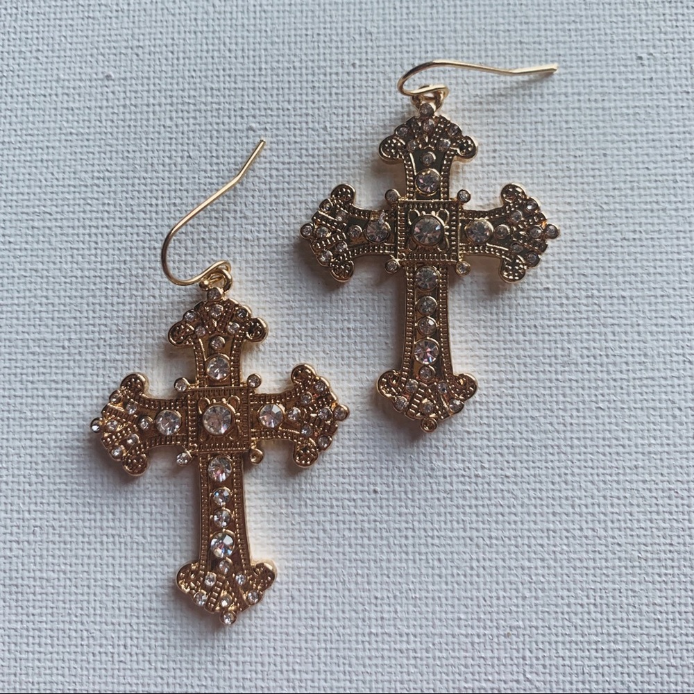 Gold cross earrings